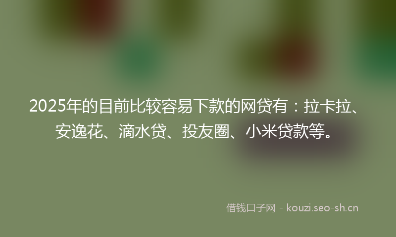 2025年的目前比较容易下款的网贷有：拉卡拉、安逸花、滴水贷、投友圈、小米贷款等。