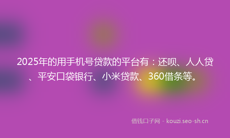 2025年的用手机号贷款的平台有:还呗、人人贷、平安口袋银行、小米贷款、360借条等。