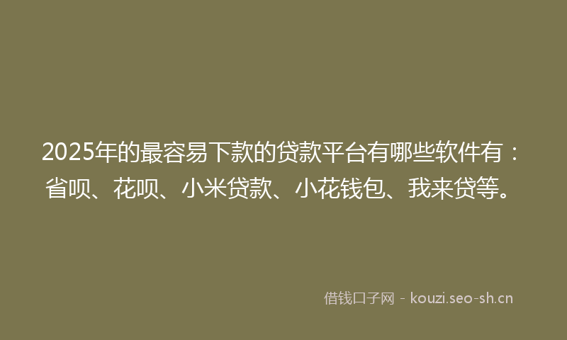 2025年的最容易下款的贷款平台有哪些软件有：省呗、花呗、小米贷款、小花钱包、我来贷等。