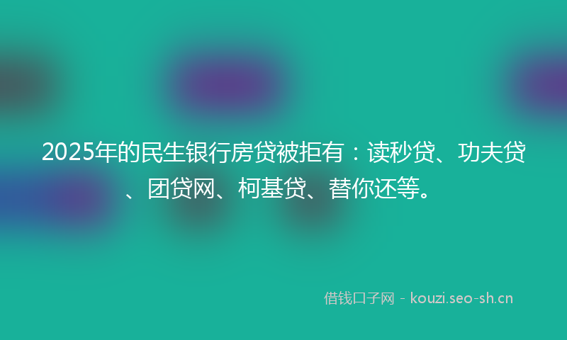 2025年的民生银行房贷被拒有：读秒贷、功夫贷、团贷网、柯基贷、替你还等。