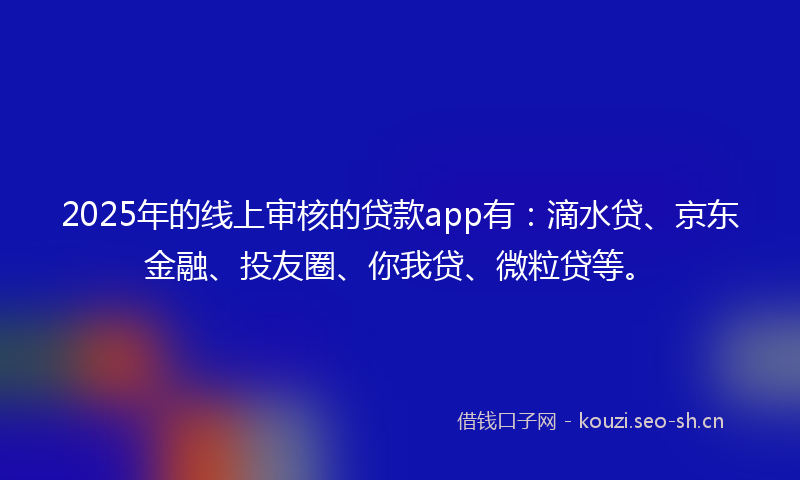 2025年的线上审核的贷款app有：滴水贷、京东金融、投友圈、你我贷、微粒贷等。