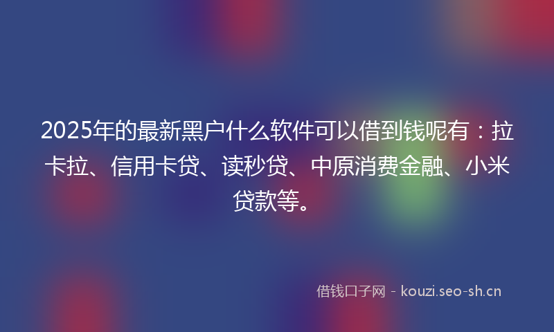2025年的最新黑户什么软件可以借到钱呢有：拉卡拉、信用卡贷、读秒贷、中原消费金融、小米贷款等。