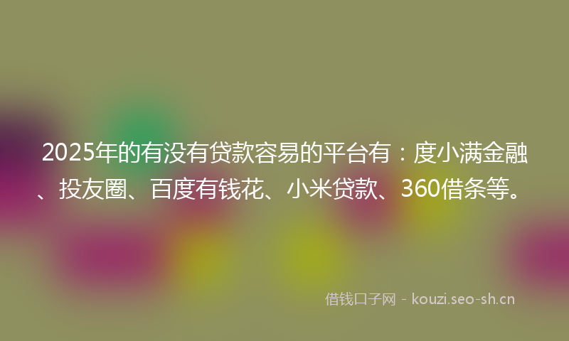 2025年的有没有贷款容易的平台有：度小满金融、投友圈、百度有钱花、小米贷款、360借条等。