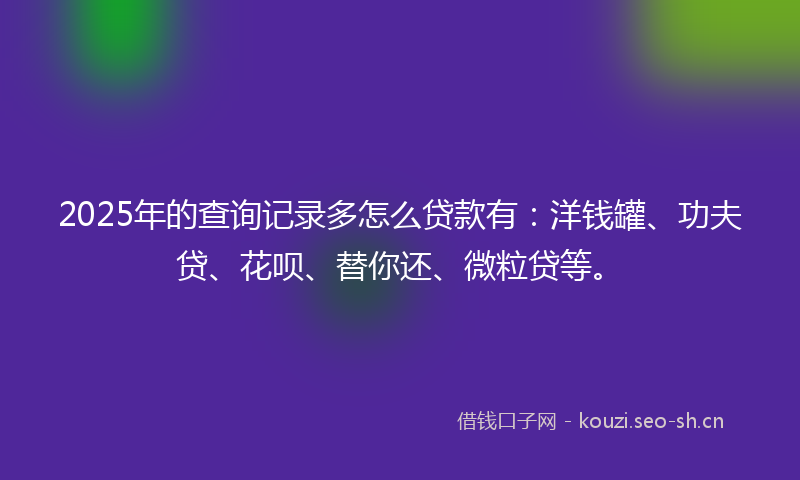 2025年的查询记录多怎么贷款有：洋钱罐、功夫贷、花呗、替你还、微粒贷等。