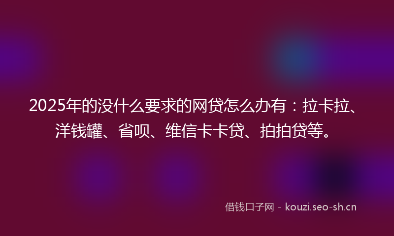 2025年的没什么要求的网贷怎么办有：拉卡拉、洋钱罐、省呗、维信卡卡贷、拍拍贷等。