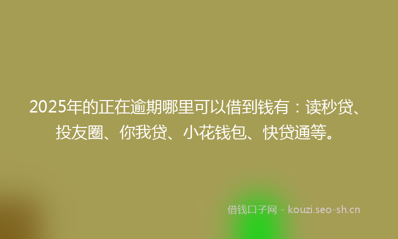 2025年的正在逾期哪里可以借到钱有：读秒贷、投友圈、你我贷、小花钱包、快贷通等。