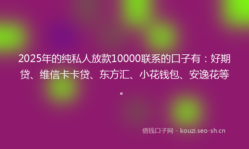 2025年的纯私人放款10000联系的口子有：好期贷、维信卡卡贷、东方汇、小花钱包、安逸花等。