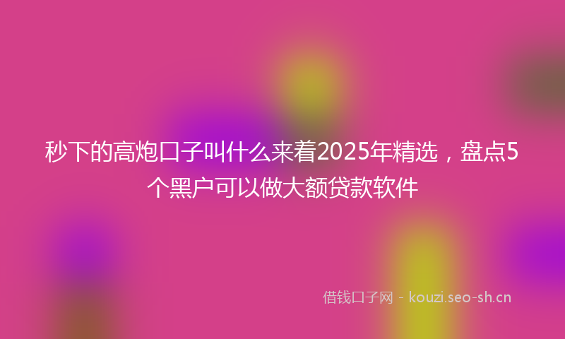 秒下的高炮口子叫什么来着2025年精选，盘点5个黑户可以做大额贷款软件