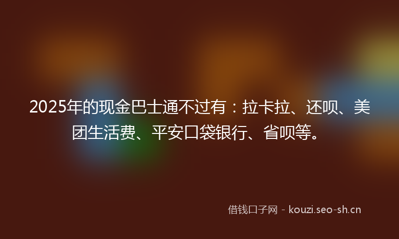 2025年的现金巴士通不过有：拉卡拉、还呗、美团生活费、平安口袋银行、省呗等。