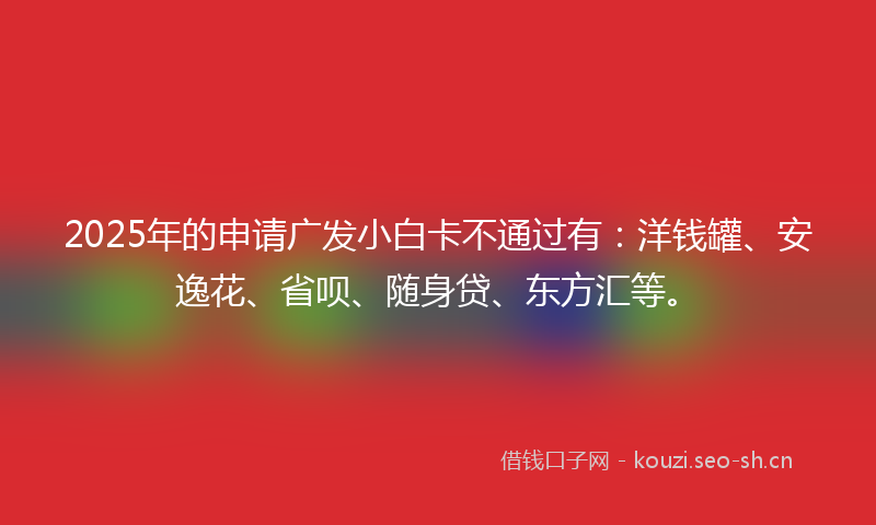 2025年的申请广发小白卡不通过有：洋钱罐、安逸花、省呗、随身贷、东方汇等。