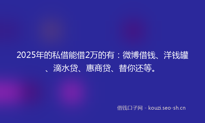 2025年的私借能借2万的有：微博借钱、洋钱罐、滴水贷、惠商贷、替你还等。