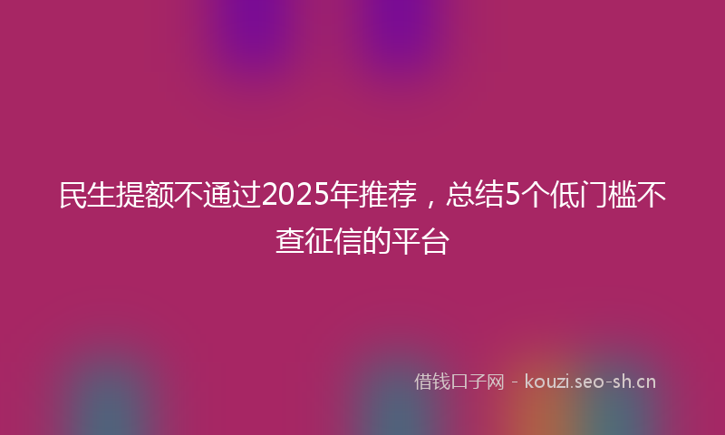 民生提额不通过2025年推荐，总结5个低门槛不查征信的平台
