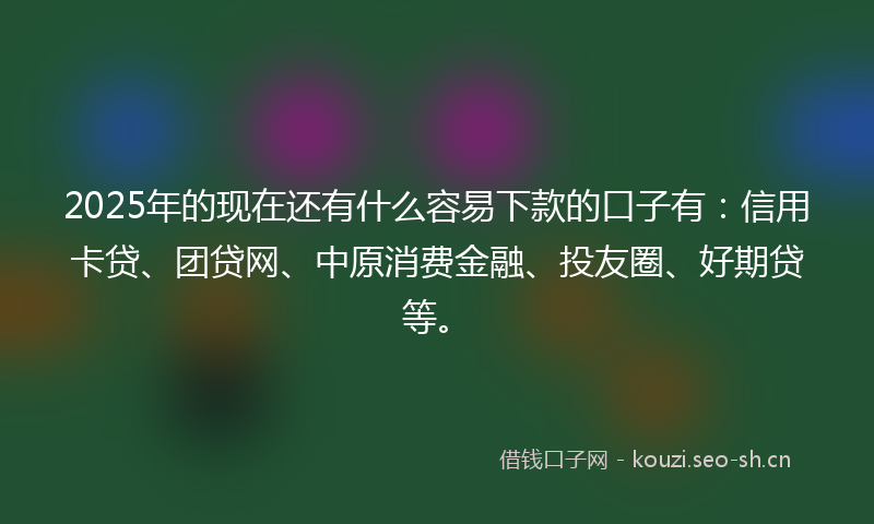 2025年的现在还有什么容易下款的口子有：信用卡贷、团贷网、中原消费金融、投友圈、好期贷等。