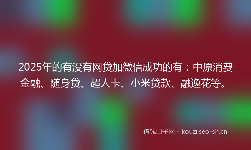2025年的有没有网贷加微信成功的有：中原消费金融、随身贷、超人卡、小米贷款、融逸花等。