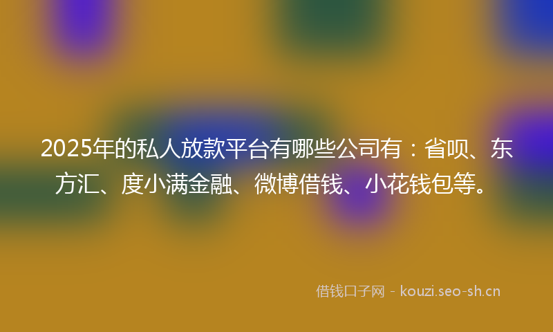 2025年的私人放款平台有哪些公司有：省呗、东方汇、度小满金融、微博借钱、小花钱包等。