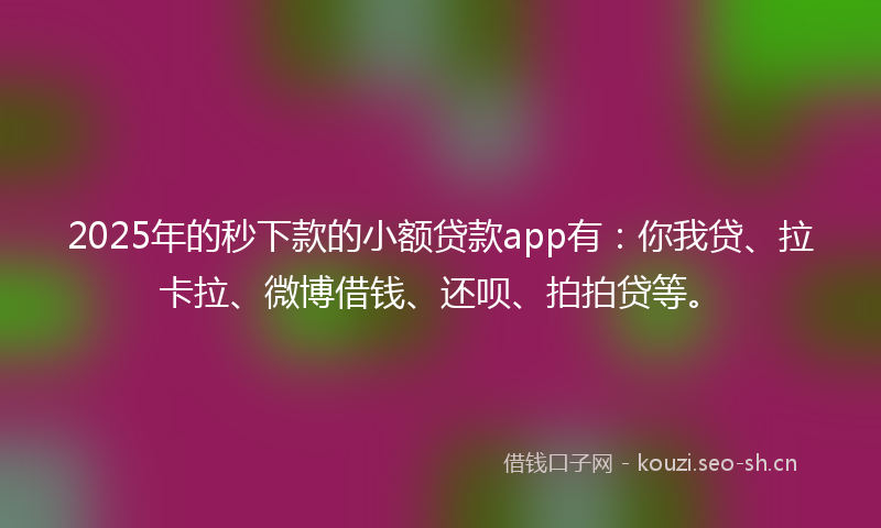 2025年的秒下款的小额贷款app有：你我贷、拉卡拉、微博借钱、还呗、拍拍贷等。