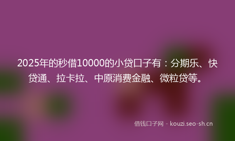 2025年的秒借10000的小贷口子有：分期乐、快贷通、拉卡拉、中原消费金融、微粒贷等。