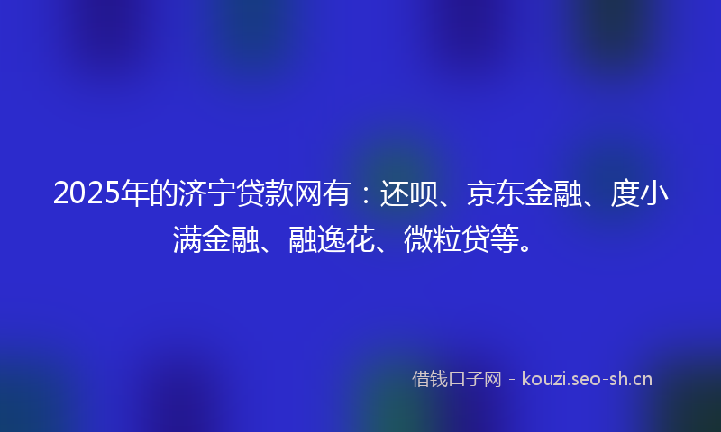 2025年的济宁贷款网有:还呗、京东金融、度小满金融、融逸花、微粒贷等。