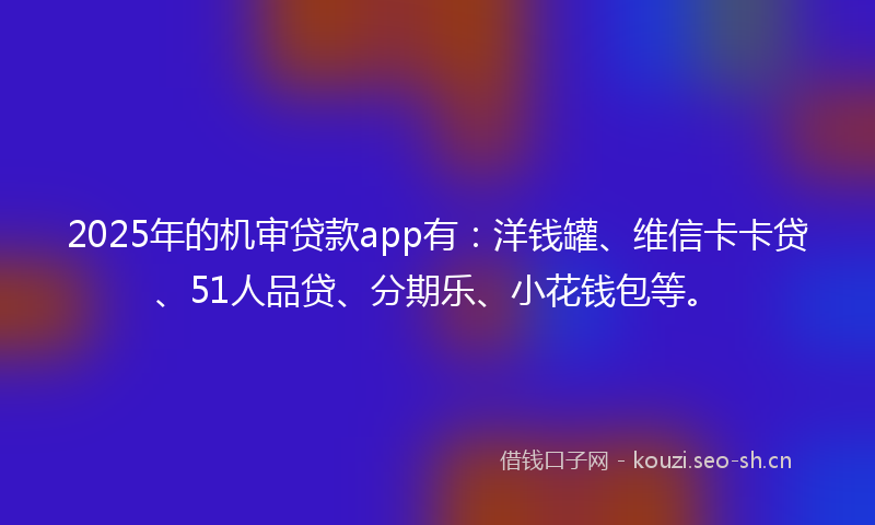 2025年的机审贷款app有：洋钱罐、维信卡卡贷、51人品贷、分期乐、小花钱包等。