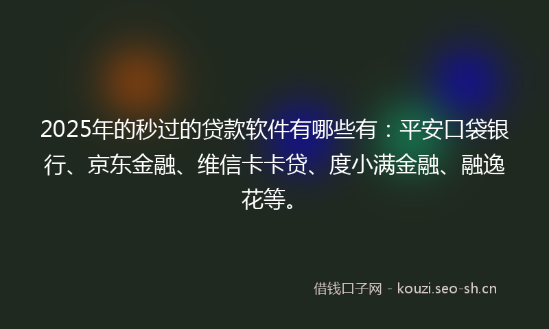 2025年的秒过的贷款软件有哪些有：平安口袋银行、京东金融、维信卡卡贷、度小满金融、融逸花等。