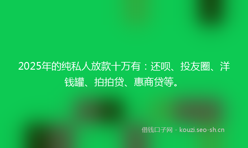 2025年的纯私人放款十万有：还呗、投友圈、洋钱罐、拍拍贷、惠商贷等。