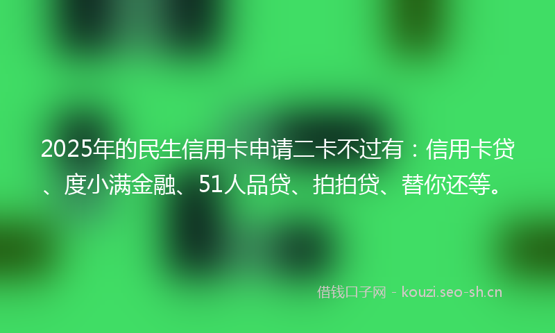2025年的民生信用卡申请二卡不过有：信用卡贷、度小满金融、51人品贷、拍拍贷、替你还等。