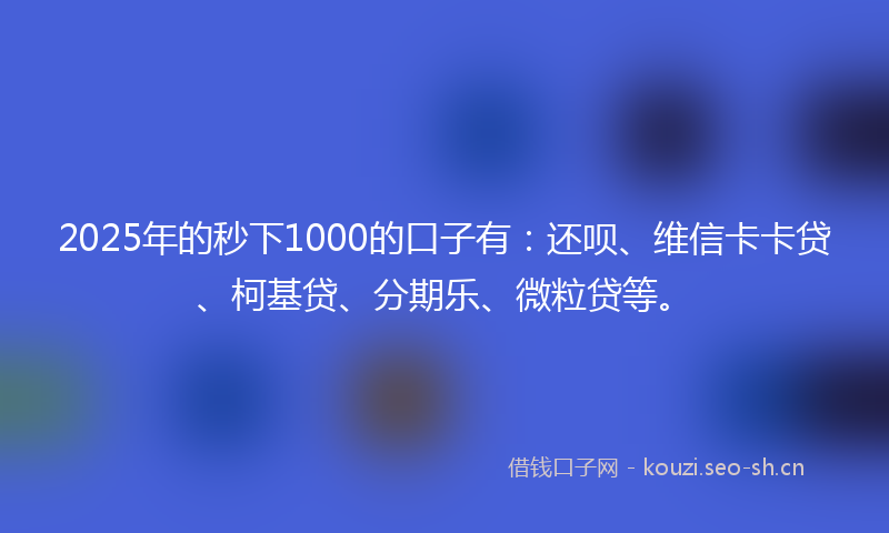 2025年的秒下1000的口子有：还呗、维信卡卡贷、柯基贷、分期乐、微粒贷等。