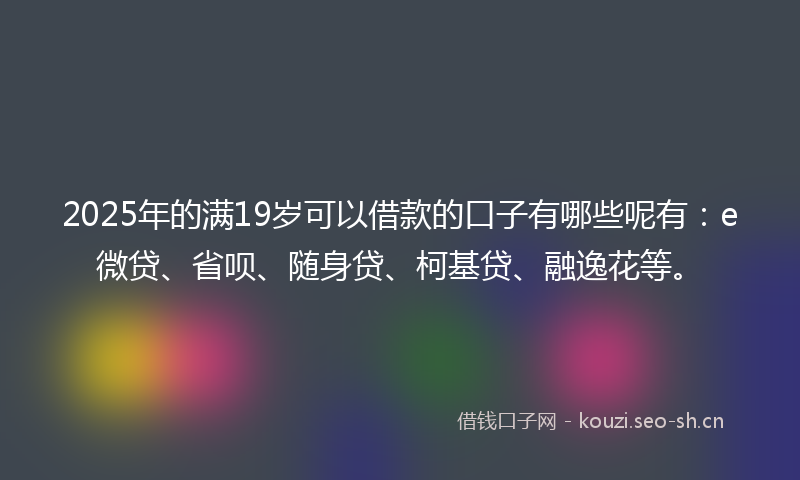 2025年的满19岁可以借款的口子有哪些呢有：e微贷、省呗、随身贷、柯基贷、融逸花等。