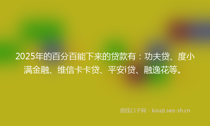 2025年的百分百能下来的贷款有：功夫贷、度小满金融、维信卡卡贷、平安i贷、融逸花等。