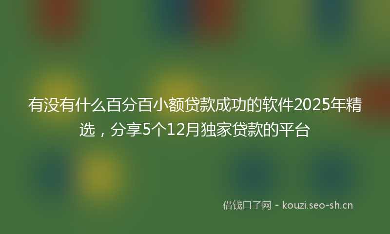 有没有什么百分百小额贷款成功的软件2025年精选，分享5个12月独家贷款的平台