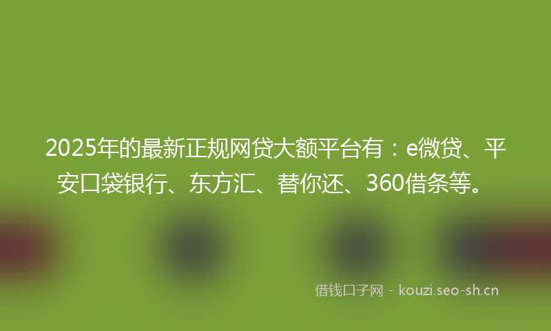 2025年的最新正规网贷大额平台有：e微贷、平安口袋银行、东方汇、替你还、360借条等。