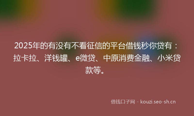 2025年的有没有不看征信的平台借钱秒你贷有：拉卡拉、洋钱罐、e微贷、中原消费金融、小米贷款等。