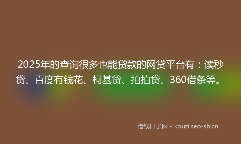 2025年的查询很多也能贷款的网贷平台有：读秒贷、百度有钱花、柯基贷、拍拍贷、360借条等。