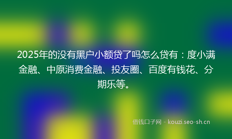 2025年的没有黑户小额贷了吗怎么贷有：度小满金融、中原消费金融、投友圈、百度有钱花、分期乐等。