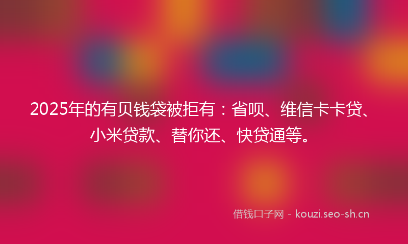 2025年的有贝钱袋被拒有：省呗、维信卡卡贷、小米贷款、替你还、快贷通等。