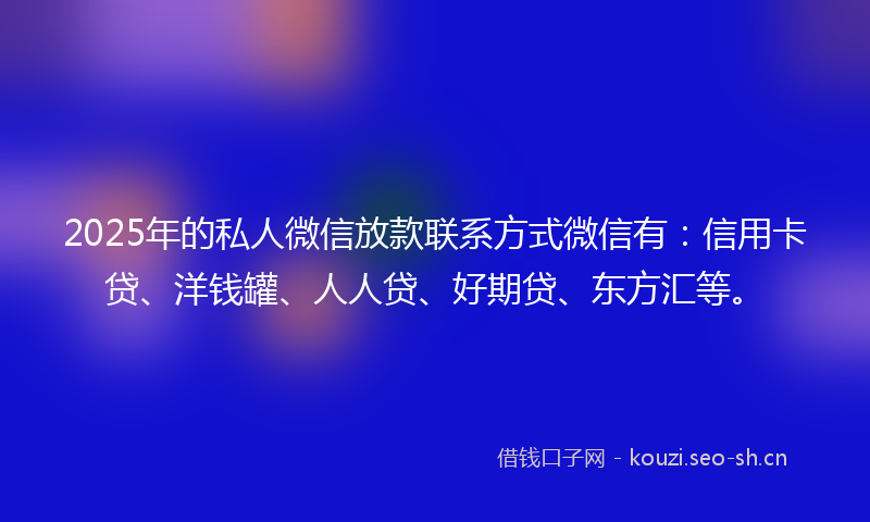 2025年的私人微信放款联系方式微信有：信用卡贷、洋钱罐、人人贷、好期贷、东方汇等。