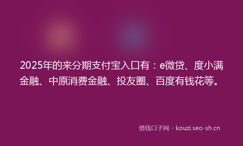 2025年的来分期支付宝入口有：e微贷、度小满金融、中原消费金融、投友圈、百度有钱花等。