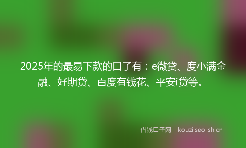 2025年的最易下款的口子有:e微贷、度小满金融、好期贷、百度有钱花、平安i贷等。