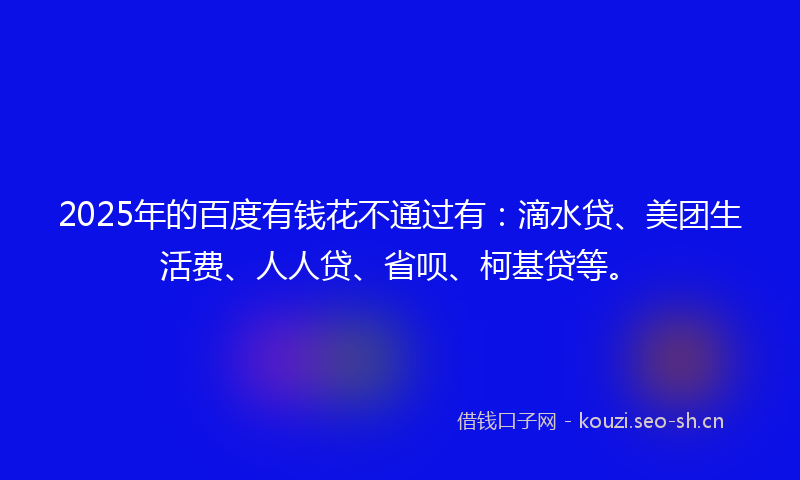 2025年的百度有钱花不通过有：滴水贷、美团生活费、人人贷、省呗、柯基贷等。