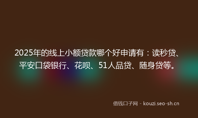 2025年的线上小额贷款哪个好申请有：读秒贷、平安口袋银行、花呗、51人品贷、随身贷等。