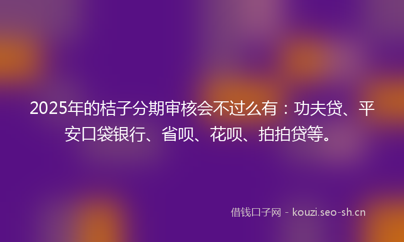 2025年的桔子分期审核会不过么有：功夫贷、平安口袋银行、省呗、花呗、拍拍贷等。