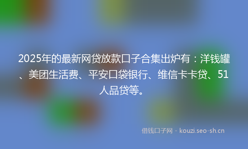 2025年的最新网贷放款口子合集出炉有：洋钱罐、美团生活费、平安口袋银行、维信卡卡贷、51人品贷等。