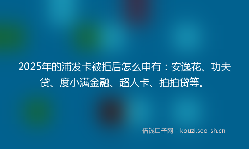 2025年的浦发卡被拒后怎么申有：安逸花、功夫贷、度小满金融、超人卡、拍拍贷等。