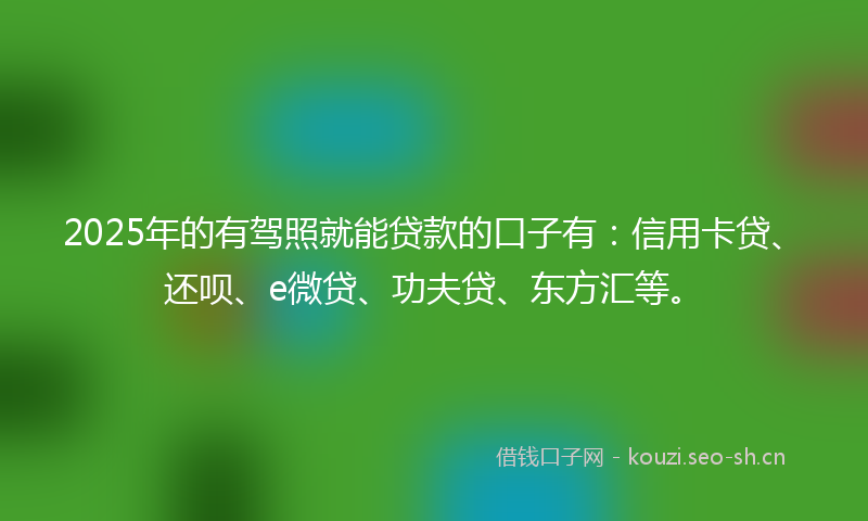 2025年的有驾照就能贷款的口子有：信用卡贷、还呗、e微贷、功夫贷、东方汇等。