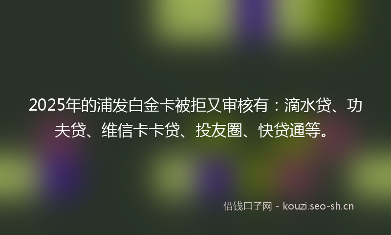 2025年的浦发白金卡被拒又审核有:滴水贷、功夫贷、维信卡卡贷、投友圈、快贷通等。