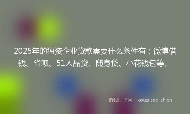 2025年的独资企业贷款需要什么条件有：微博借钱、省呗、51人品贷、随身贷、小花钱包等。