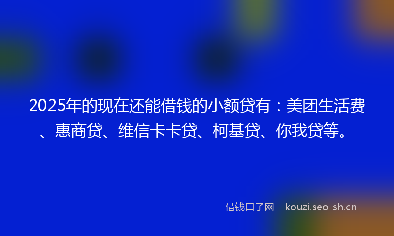 2025年的现在还能借钱的小额贷有：美团生活费、惠商贷、维信卡卡贷、柯基贷、你我贷等。