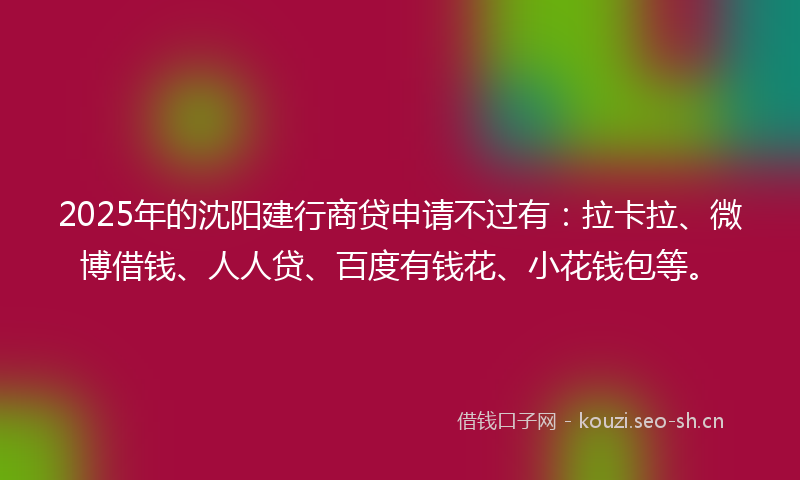 2025年的沈阳建行商贷申请不过有：拉卡拉、微博借钱、人人贷、百度有钱花、小花钱包等。
