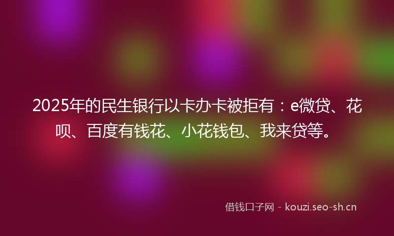 2025年的民生银行以卡办卡被拒有：e微贷、花呗、百度有钱花、小花钱包、我来贷等。