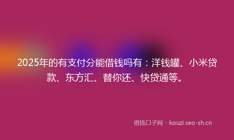 2025年的有支付分能借钱吗有：洋钱罐、小米贷款、东方汇、替你还、快贷通等。
